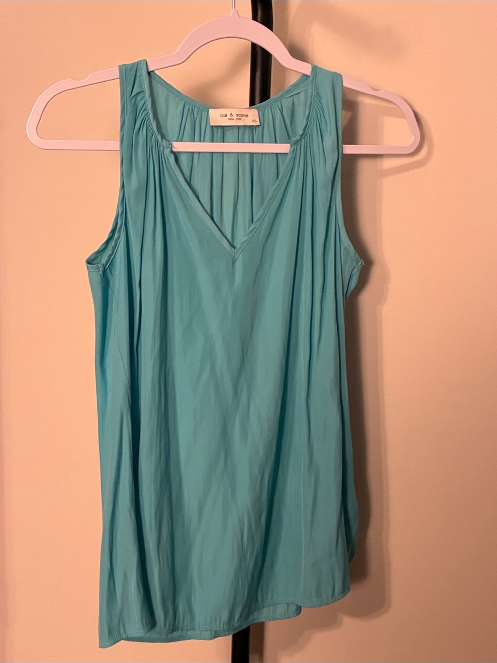 💕 Lola & Sophie Aqua Blue Sleeveless Blouse Split V Neck Top XS - Picture 3 of 9